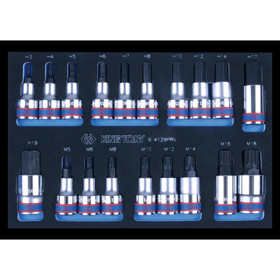 KING TONY Profi-Werkzeuge - 1/2" Steckschlüssel-Set, metrisch, EVAWAVE - 19 tlg. 94129PRV
