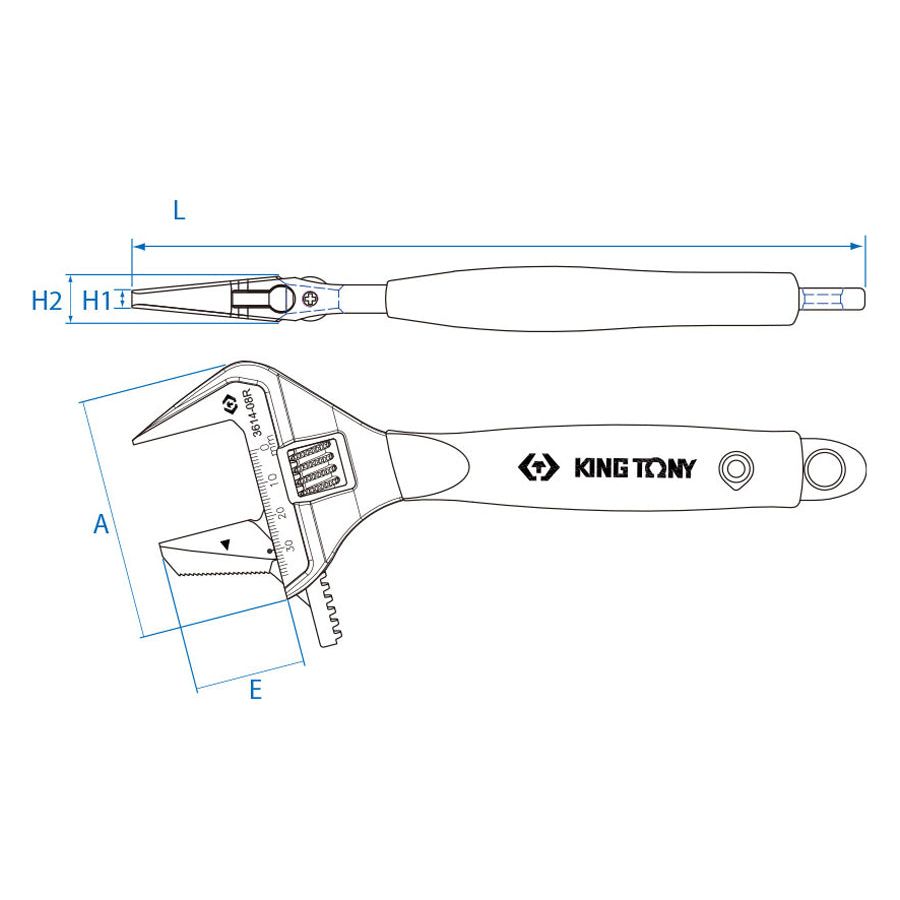 KING TONY Profi-Werkzeuge - Verstellbarer Schraubschlüssel mit umkehrbarer Backe 361408R