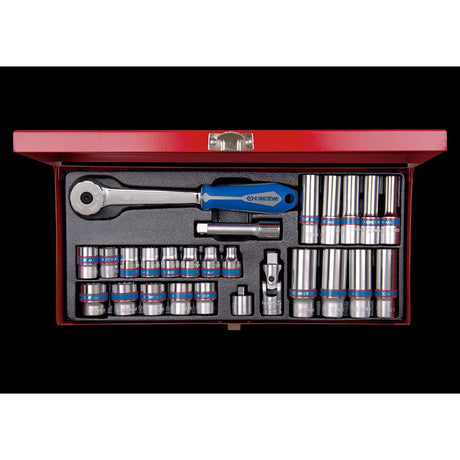 KING TONY Profi-Werkzeuge - 3/8" Steckschlüssel-Set, metrisch, Steckleiste - 26 tlg. 3527MR01