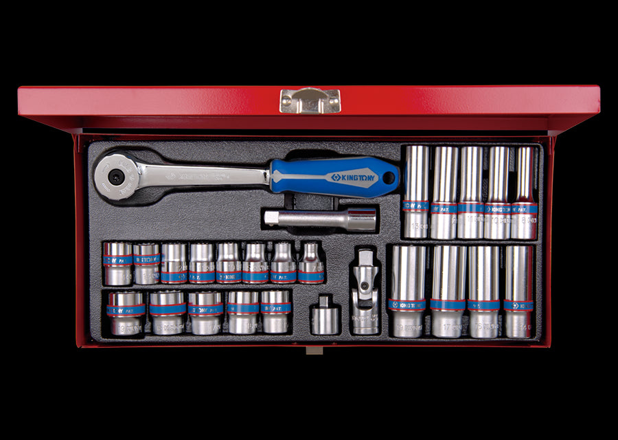 KING TONY Profi-Werkzeuge - 3/8" Steckschlüssel-Set, metrisch, Steckleiste - 26 tlg. 3527MR01