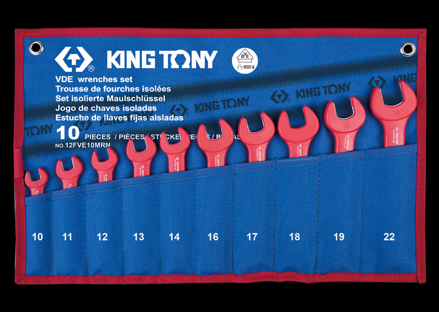KING TONY Profi-Werkzeuge - Set mit 10 isolierten Maulschlüsseln (10.11.12.13.14.16.17.18.19.22) 12FVE10MRN