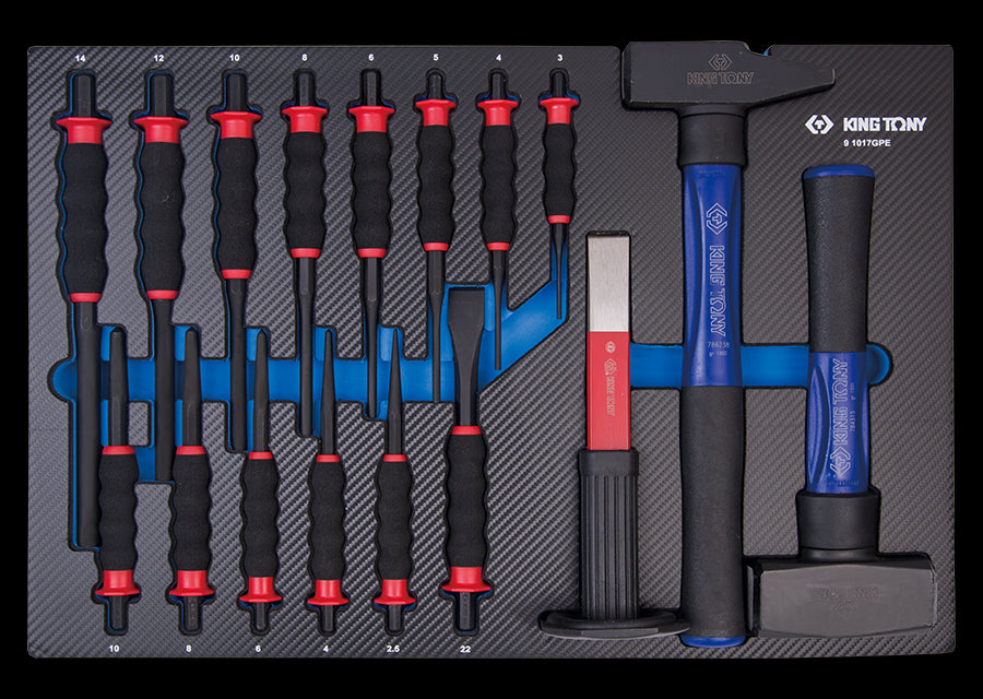 KING TONY Profi-Werkzeuge - Ummantelter Splinttreiber-Set mit Meißel, EVAWAVE - 17 tlg 91017GPE