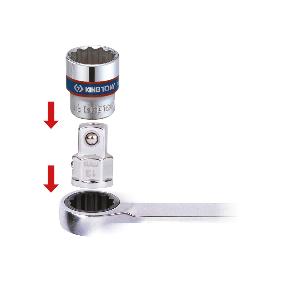 KING TONY Profi-Werkzeuge - Adapter Ratschenschlüssel, 13 mm, Antrieb 3/8" 373203R