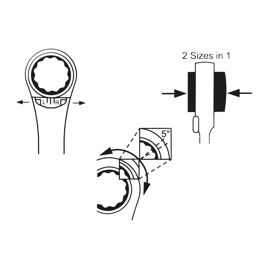 KING TONY Profi-Werkzeuge - Doppel-Ratschen-Ringschlüssel 4-in-1, metrisch, umschaltbar - 16-19mm 37391619M