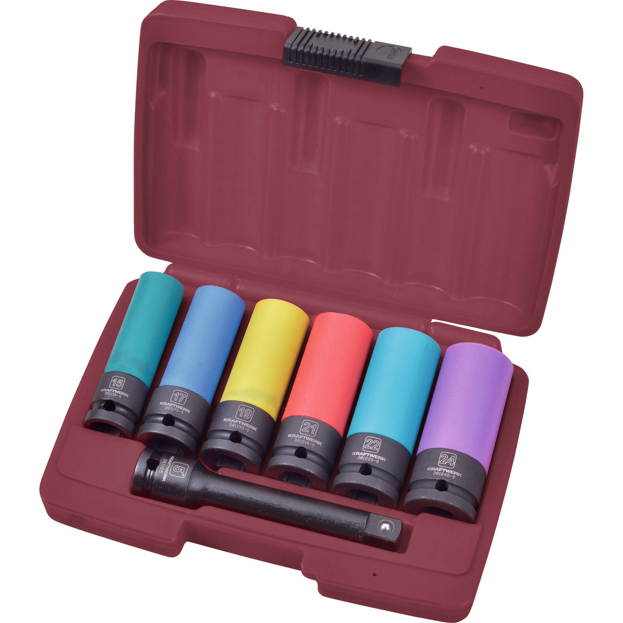 Kraftwerk PRO LINE 1/2" Schlag-Maschinenschrauber Steckschlüsseleinsatz Aussen Sechskant Set, lang, mit Kunststoff Schutz und Hülse, 125 mm