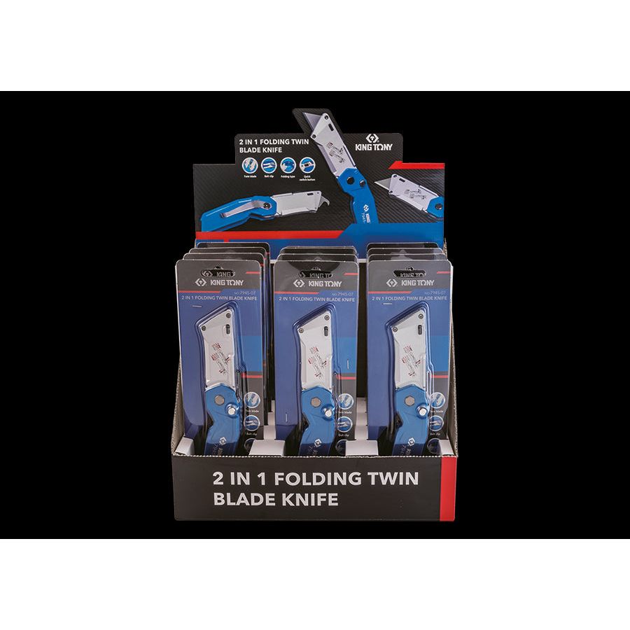 KING TONY Profi-Werkzeuge - 12Tlg. Display Klappmesser zwei Klingen 794507S