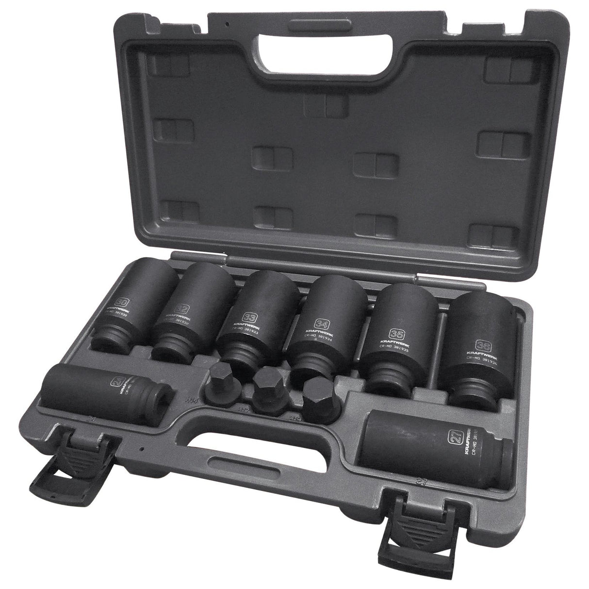 Kraftwerk PRO LINE 1/2" Schlag-Maschinenschrauber Steckschlüsseleinsatz Aussen Doppel-Sechskant Set, 12-kant, 24 - 36 mm, Innen Sechkant 14 - 19 mm