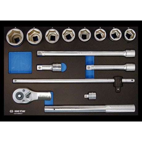 KING TONY Profi-Werkzeuge - 3/4" Steckschlüssel-Set, metrisch, mit Zubehör, EVAWAVE - 14 tlg. 96314MRE01