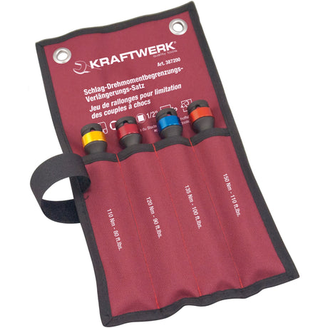 Kraftwerk PRO LINE 1/2" Schlag-Maschinenschrauber Verlängerung mit Drehmomentbegrenzung, 200 mm lang, 110 - 150 Nm, 4-tlg