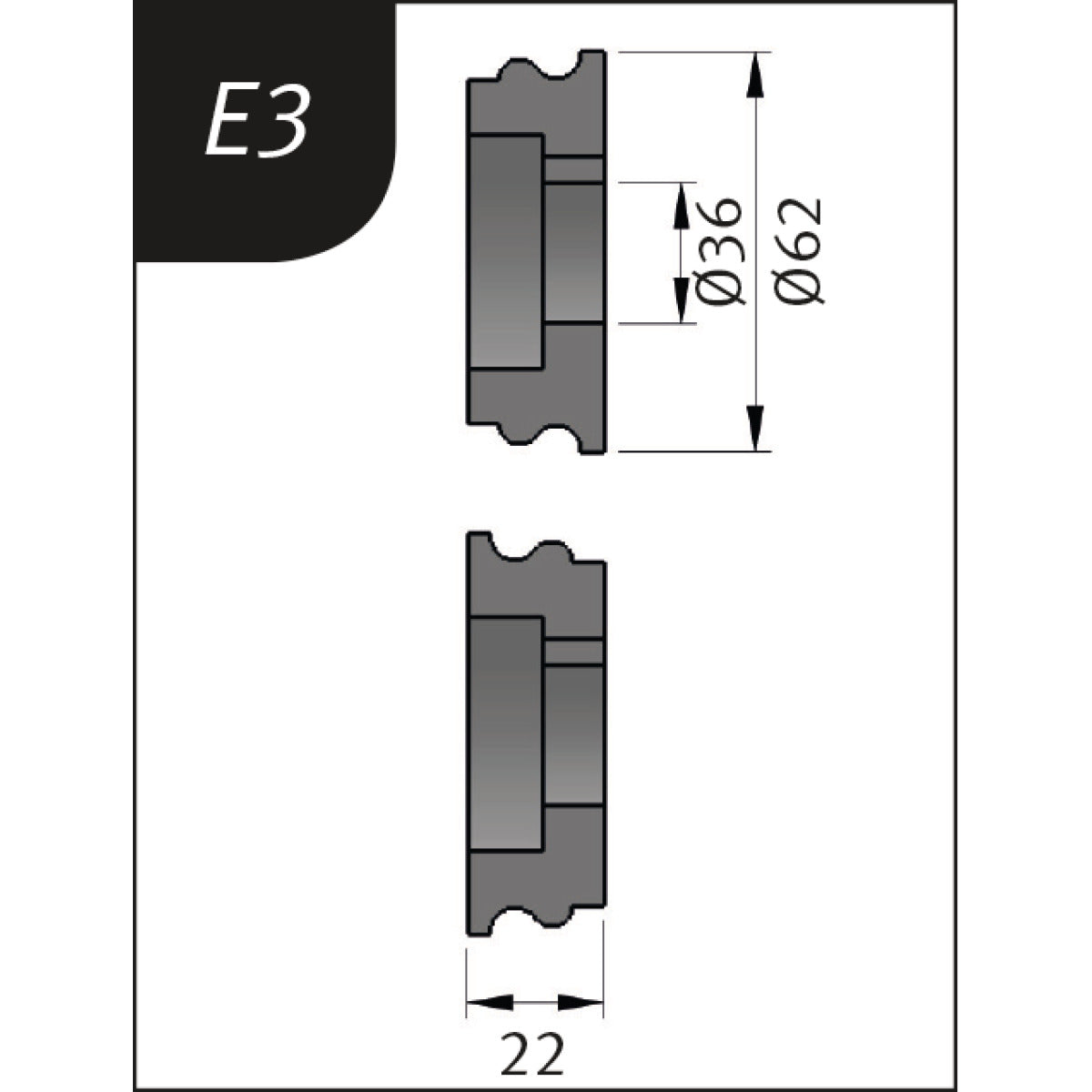Metallkraft Biegerollensatz Typ E3, Ø 62 x 26 x 22 mm - Art. 3880133