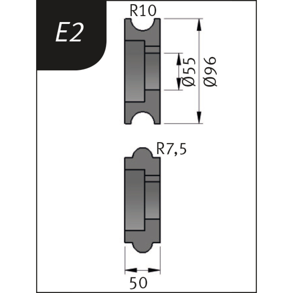 Metallkraft Biegerollensatz Typ E2, Ø 96 x 55 x 50 mm, R 10 / 7,5 mm - Art. 3880712