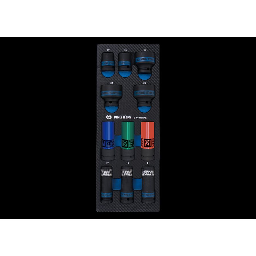 KING TONY Profi-Werkzeuge - 1/2" Steckschlüssel-Set, EVAWAVE - 11 tlg. 94401MPE