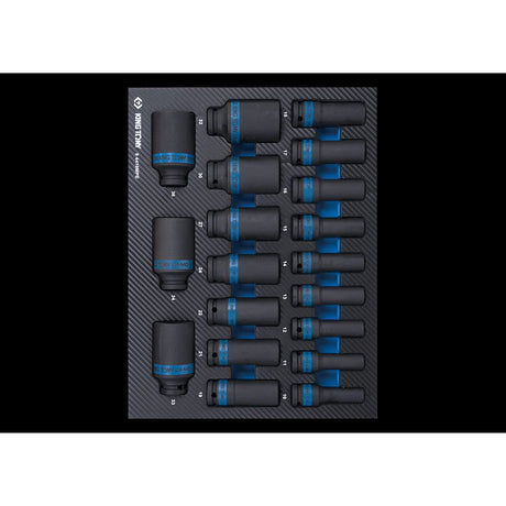 KING TONY Profi-Werkzeuge - 1/2" Kraft-Steckschlüsselset, lang, metrisch EVAWAVE - 19 tlg. 94419MPE