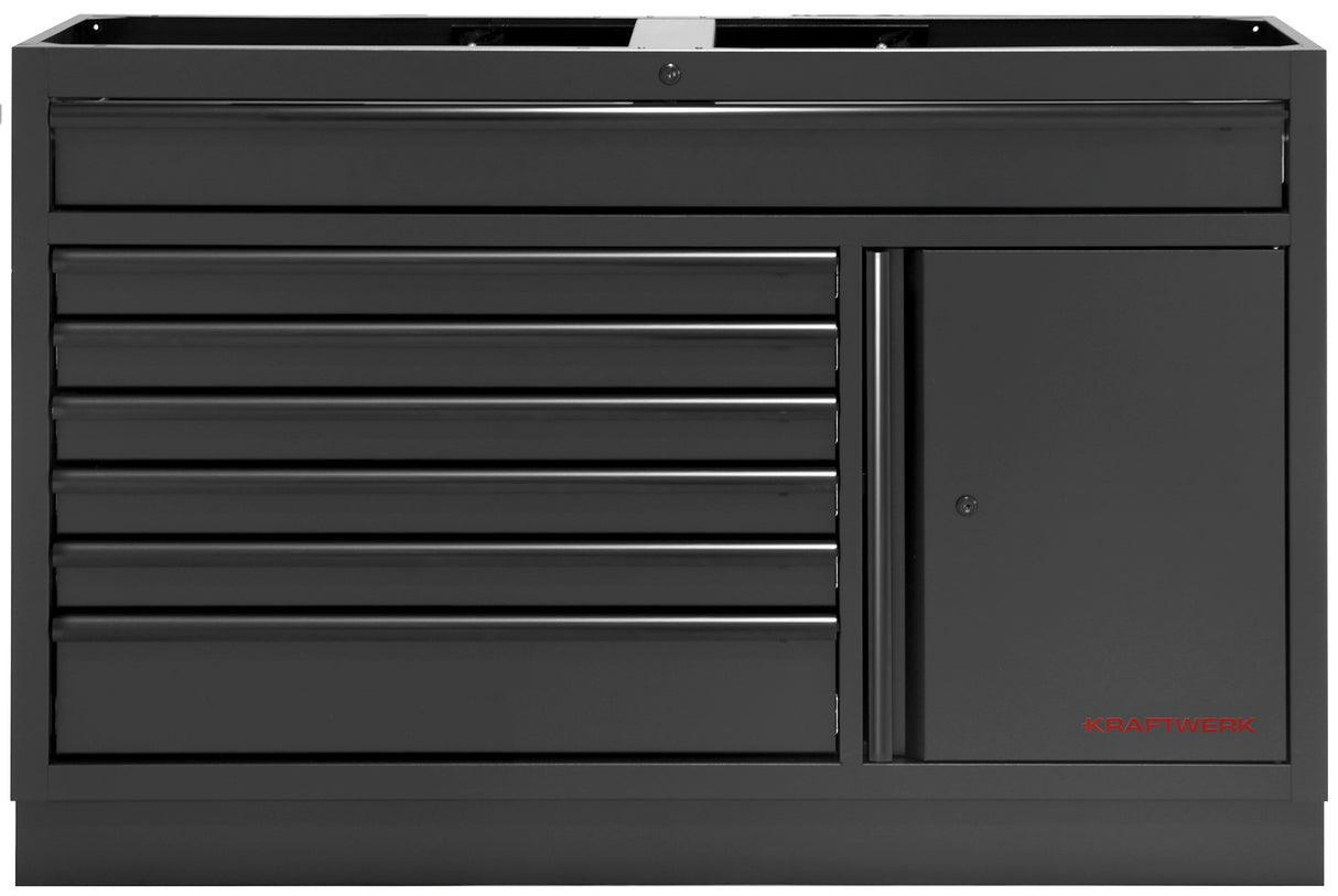 Kraftwerk Mobilio Werkstatteinrichtung, Werkbank Black Edition Unterschrank breit mit 7 Schubladen und 1 Schrank Schwarz