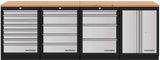 Kraftwerk Mobilio Werkstatteinrichtung, Werkbank 4er Unterschrank-Kombi, 17 Schubladen, 1 Schrank, Arbeitsplatte Buche Multiplex, Tiefe 721 mm