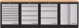 Kraftwerk Mobilio Werkstatteinrichtung, Werkbank 4er Unterschrank-Kombi, 17 Schubladen, 1 Schrank, Arbeitsplatte Buche Multiplex