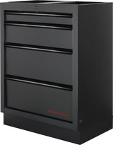 Kraftwerk Mobilio Werkstatteinrichtung, Werkbank Black Edition 3er Unterschrank-Kombi, 9 Schubladen, 1 Schrank, Arbeitsplatte Edelstahl