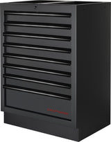 Kraftwerk Mobilio Werkstatteinrichtung, Werkbank Black Edition 4er Unterschrank-Kombi, 17 Schubladen, 1 Schrank, Arbeitsplatte Buche Multiplex, Tiefe 721 mm