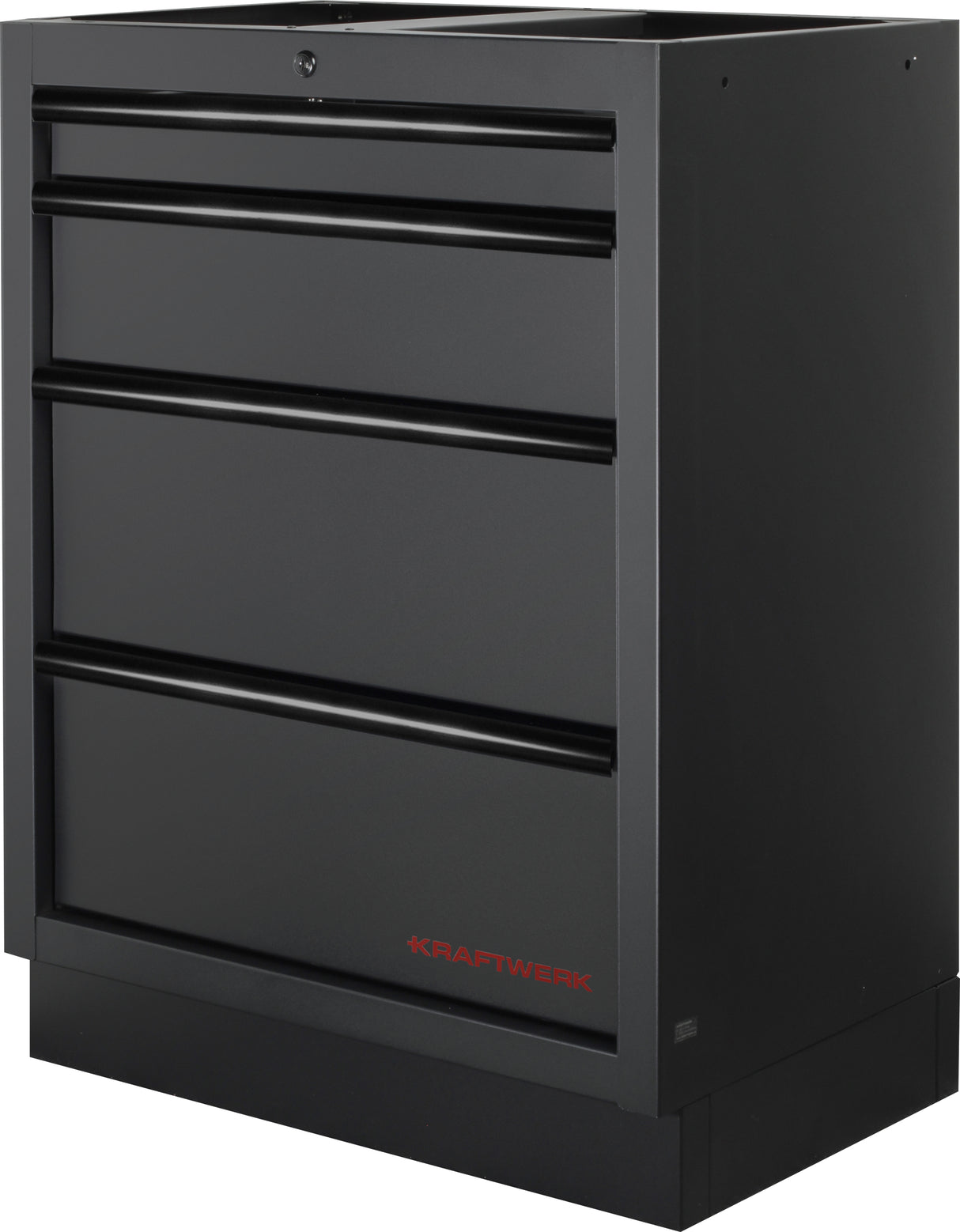 Kraftwerk Mobilio Werkstatteinrichtung, Werkbank Black Edition 4er Unterschrank-Kombi, 17 Schubladen, 1 Schrank, Arbeitsplatte Buche Multiplex, Tiefe 721 mm
