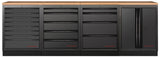 Kraftwerk Mobilio Werkstatteinrichtung, Werkbank Black Edition 4er Unterschrank-Kombi, 17 Schubladen, 1 Schrank, Arbeitsplatte Buche Multiplex