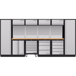 Durable modular tool storage cabinet with metal lockers, drawers, and wooden worktop for organized garage setup – Tools.de