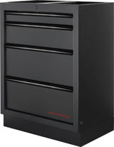 Kraftwerk Mobilio Werkstatteinrichtung, Werkbank Black Edition 3er Schrank-Kombi, 9 Schubladen, 1 Hochschrank, Arbeitsplatte Buche Multiplex
