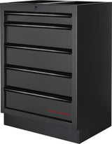 Kraftwerk Mobilio Werkstatteinrichtung, Werkbank Black Edition 2er Unterschrank-Kombi, 5 Schubladen, 1 Schrank, Vierkant-Lochwand, Arbeitsplatte Edelstahl