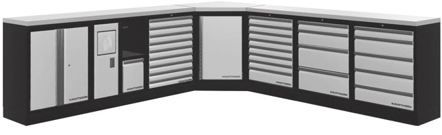 Kraftwerk MOBILIO 7er Kompakt-Kombi – Werkstattsystem mit 27 Schubladen & Edelstahl-Arbeitsplatte - KW-3964MIX