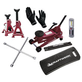 Kraftwerk Radwechsel Set mit 3 t Wagenheber, Unterstellböcken, Rad-Kreuzschlüssel und Zubehör, 6-tlg