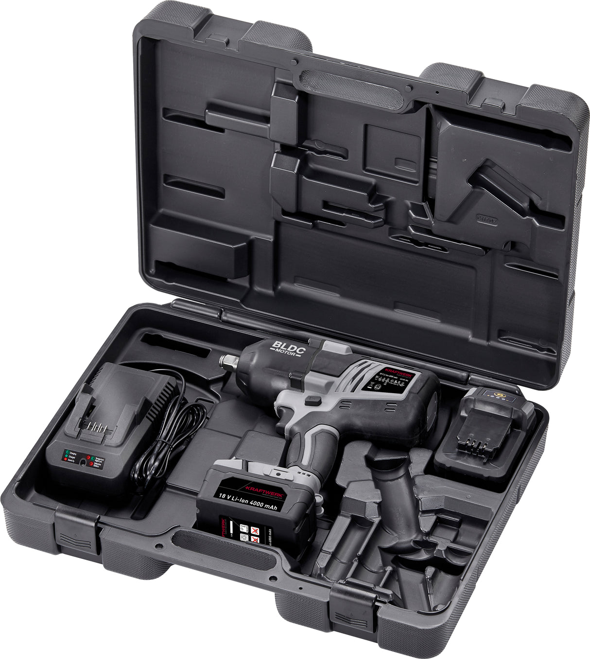 Kraftwerk 1/2" Akku Schlag-Maschinenschrauber Set, bürstenlos, 18V, 2 x 4 Ah Akku, Ladegerät, 1500 Nm