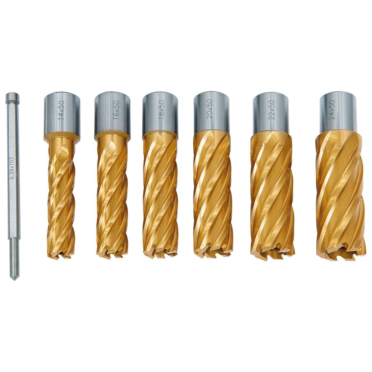 BERNARDO Zubehör Magnet-Kernbohrmaschine – Modell HSS-Kernbohrer-Set CDL, TiN-beschichtet, 14 - 24 mm, Bohrtiefe 50 mm