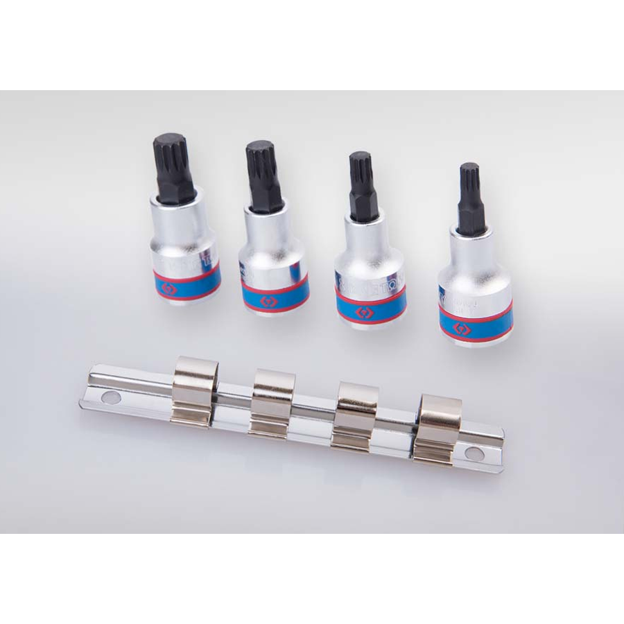 KING TONY Profi-Werkzeuge - 1/2" XZN® Steckschlüssel-Set, Steckleiste - 4 tlg. 4126PR