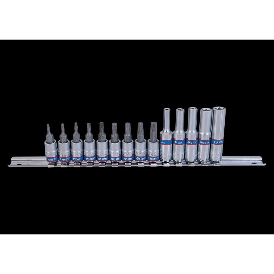KING TONY Profi-Werkzeuge - 1/4" TORX® Steckschlüssel-Satz auf einer Schiene - 14 tlg. 2114TR