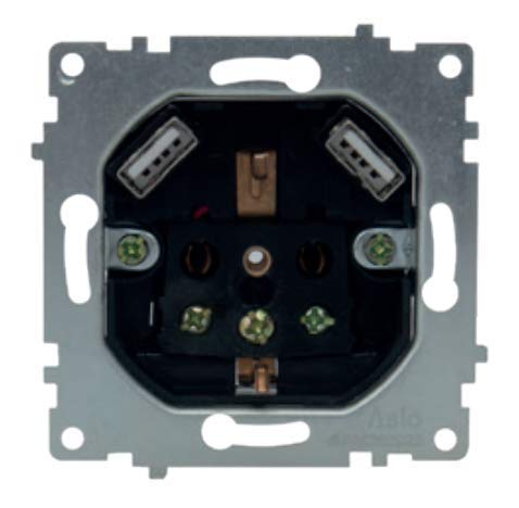 ASLO 230 V USB Schuko Steckdose mit 2 x USB Aluminium RAL 9006 - 10 Stück - ASE202023ALC - 12,95€/Stk.