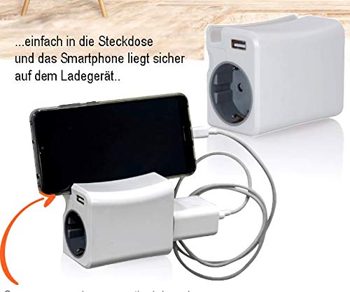 ASLO Mehrfachstecker 2x Steckdose USB-Ladestecker, 2x USB 3-in-1 Steckdosenadapter