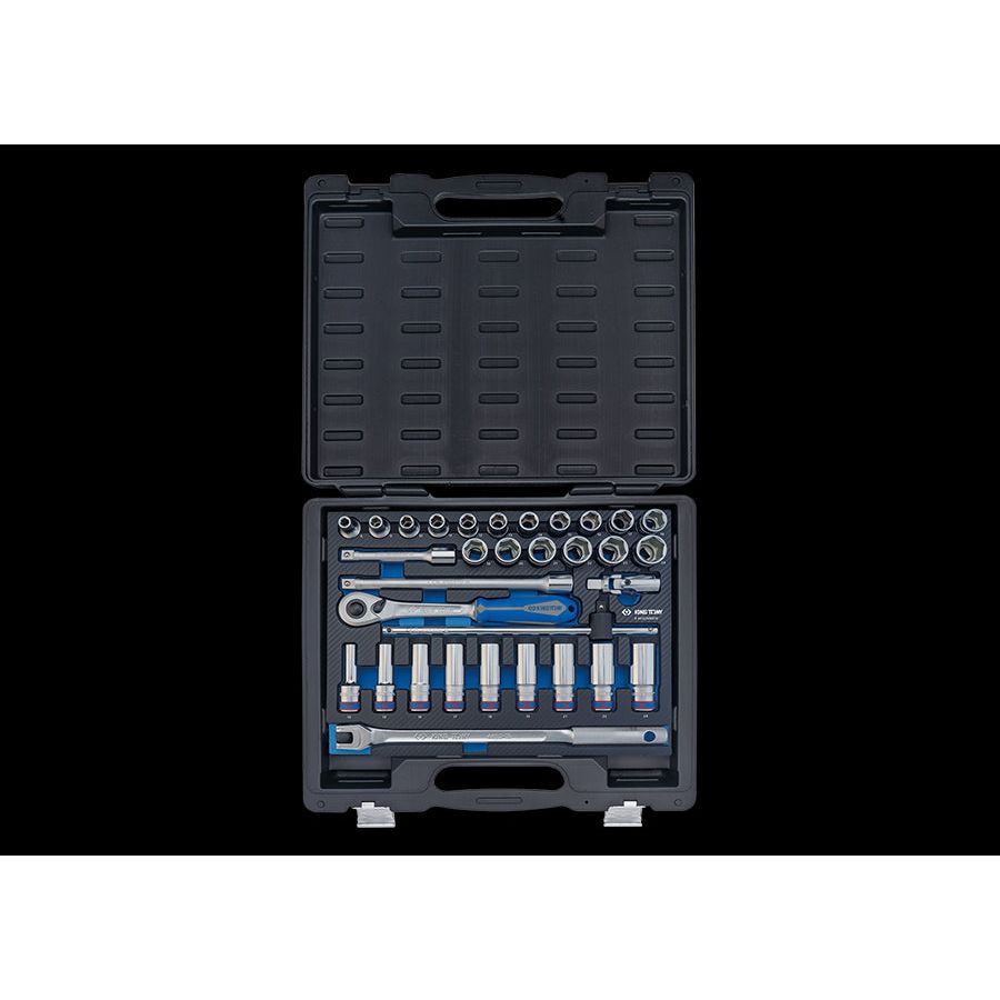 KING TONY Profi-Werkzeuge - 1/2" 6-Kant Steckschlüssel-Set, EVAWAVE, Zubehör - 32 tlg. 4532MRE10