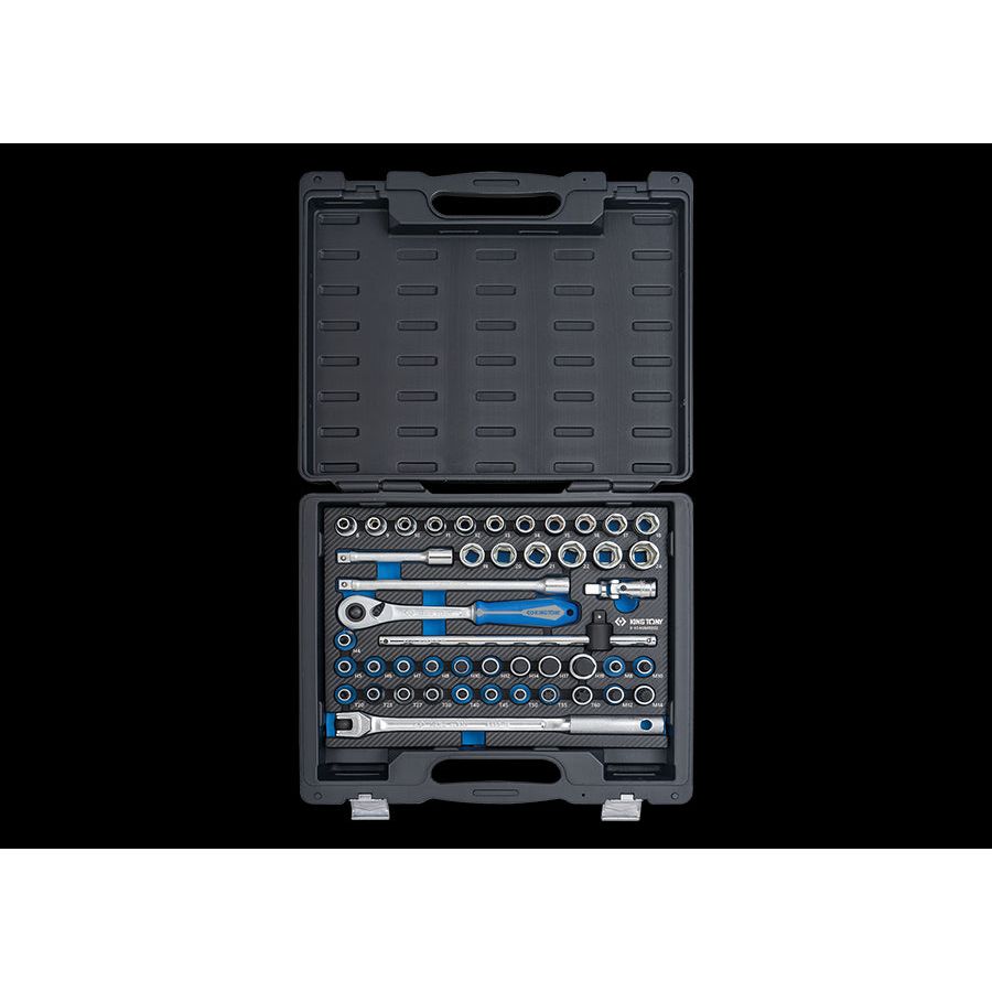 KING TONY Profi-Werkzeuge - 1/2" 6-Kant Steckschlüssel-Set, EVAWAVE, Zubehör - 46 tlg. 4546MRE02