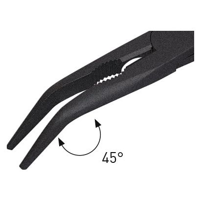 Kraftwerk Hightech Flachrundzange mit Schneide, Storchschnabelzange, 45° abgewinkelt, 205 mm