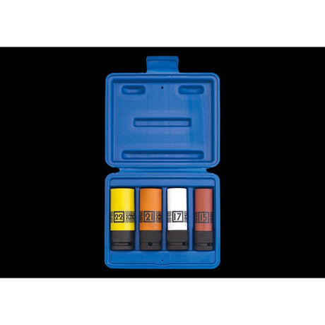 KING TONY Profi-Werkzeuge - 1/2" Kraft-Steckschlüsselset, Zoll, lang - 4tlg. 44904MP