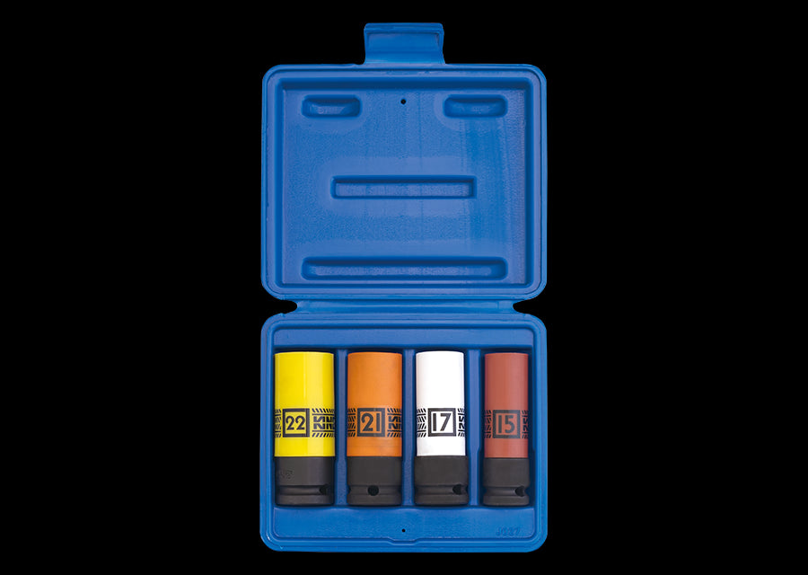 KING TONY Profi-Werkzeuge - 1/2" Kraft-Steckschlüsselset, Zoll, lang - 4tlg. 44904MP