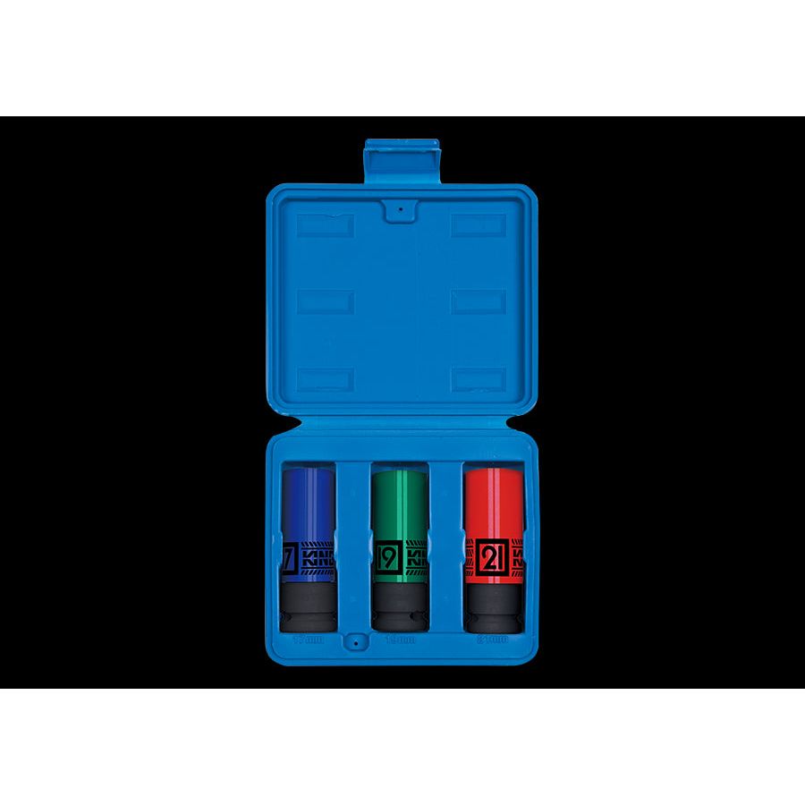 KING TONY Profi-Werkzeuge - 1/2" Kraft-Steckschlüsselset, Zoll, lang - 3 tlg. 44905MP