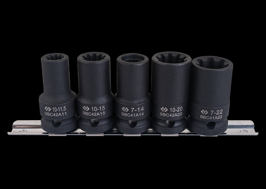 KING TONY Profi-Werkzeuge - 1/2" Kraft-Steckschlüsselset, 7/10-Kant Steckleiste - 5 tlg. 9BC4A05MP