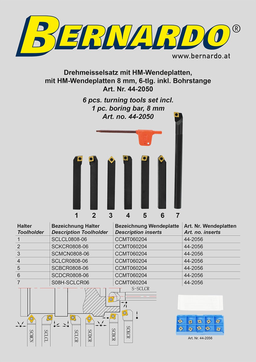 BERNARDO Drehmeisselsätze – Modell Drehmeißelsatz 6-tlg., inkl. Bohrstange, 8 mm