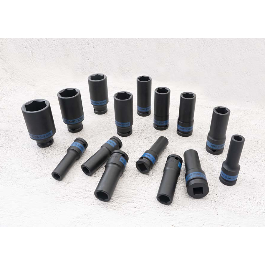 KING TONY Profi-Werkzeuge - 1/2" Kraft-Steckschlüsselset, lang, metrisch - 15 tlg. 4415MP