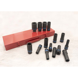 KING TONY Profi-Werkzeuge - 1/2" Kraft-Steckschlüsselset, lang, metrisch - 15 tlg. 4415MP