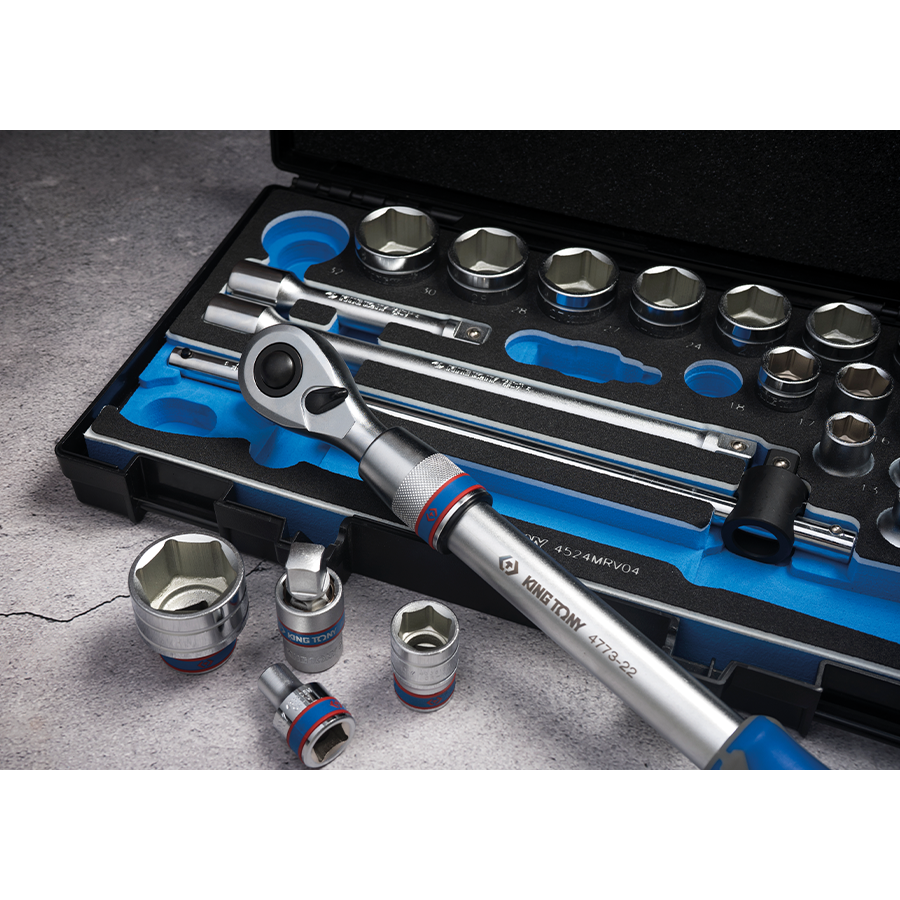 KING TONY Profi-Werkzeuge - 1/2" Schlüssel-Set, metrisch, mit Zubehör - 24 tlg. 4524MRV04K
