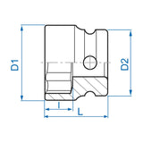KING TONY Profi-Werkzeuge - 1/2" 6-Kant Kraft-Steckschlüssel, metrisch, Mini-Version - 22 mm 452522M