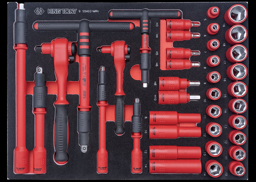 KING TONY Profi-Werkzeuge - 1/4"+3/8" Steckschlüssel-Set, isoliert 38tlg. 955VE01MRV