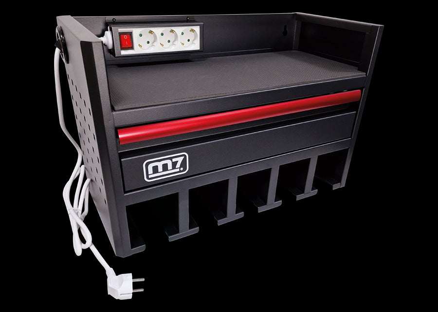 M7 Power-Werkzeuge - Wandregal für Akku-Werkzeuge : 5 Steckplätze + Verlängerungskabel M7S9509