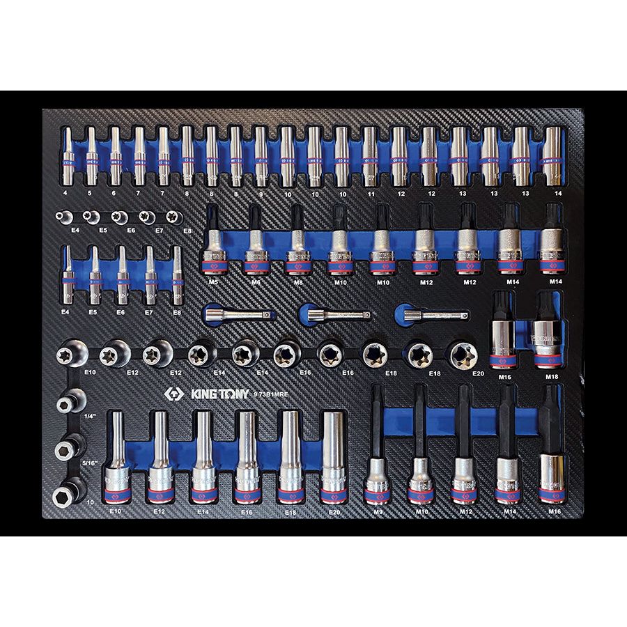 KING TONY Profi-Werkzeuge - 1/4"+ 1/2" Steckschlüssel-Set, EVAWAVE - 67 tlg. 973B1MRE